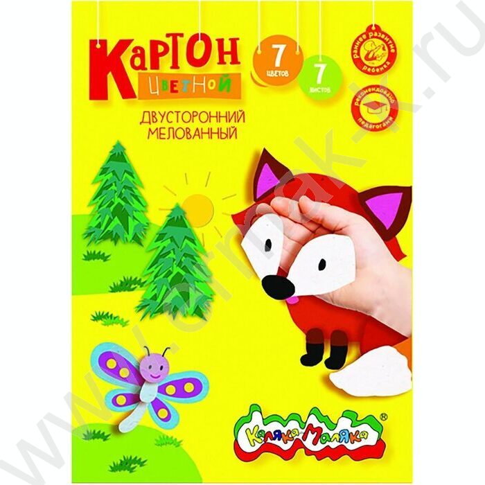 Картон цв. Двухсторонний мелов. А4  7л/7цв Каляка Маляка | Фото 1