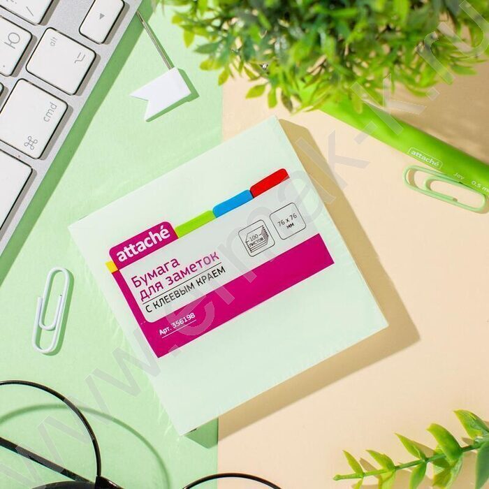 Бумага д/записей  76*76мм /100л, 62г/м², салатовая с липким краем | Фото 5