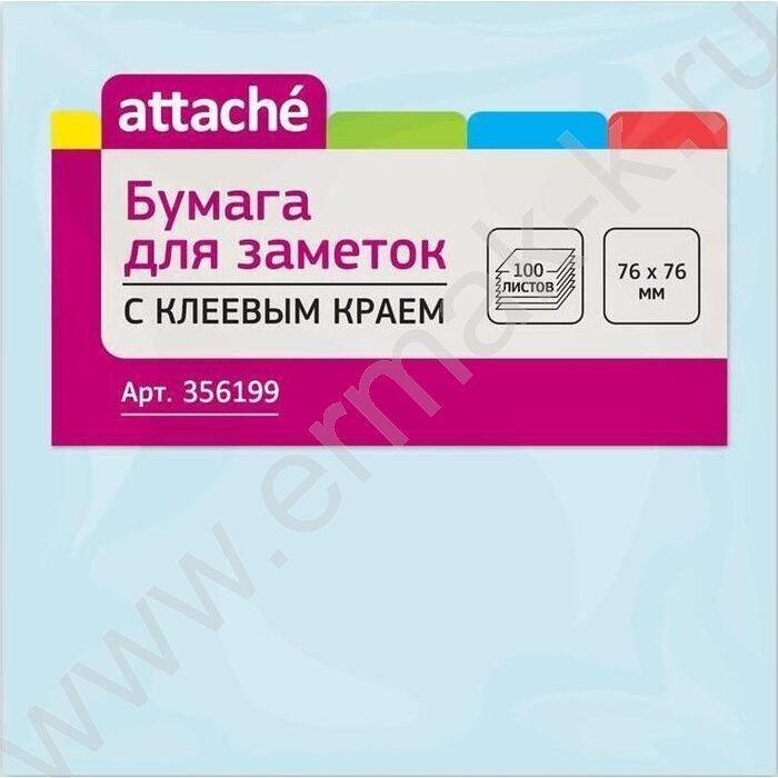 Бумага д/записей  76*76мм /100л, 62г/м², голубая с липким краем | Фото 1