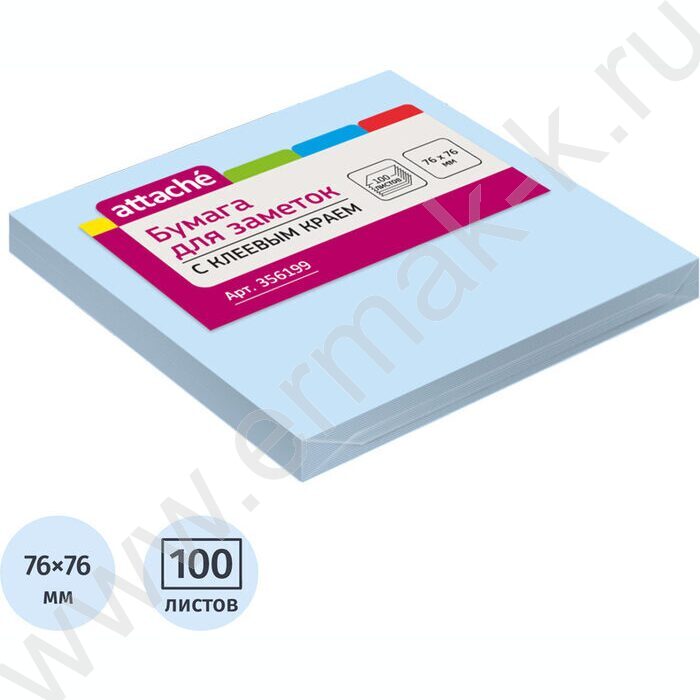 Бумага д/записей  76*76мм /100л, 62г/м², голубая с липким краем | Фото 2