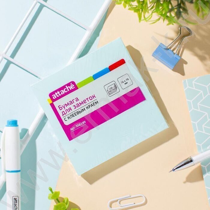 Бумага д/записей  76*76мм /100л, 62г/м², голубая с липким краем | Фото 4