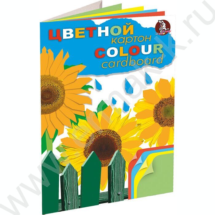 Картон цв. А3 12л/ 4цв Подсолнухи тонированный в массе двухсторонний | Фото 1