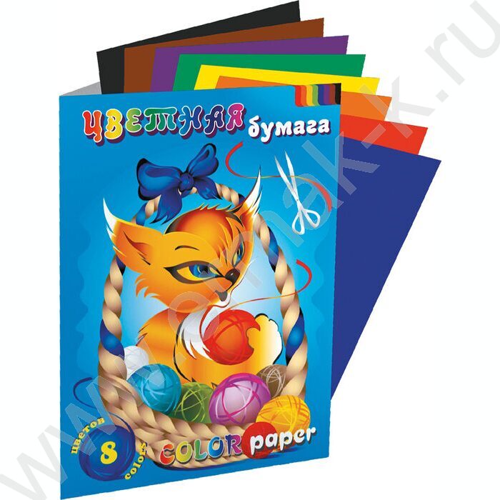 Бумага цв. А4 16л/ 8цв Котик | Фото 1