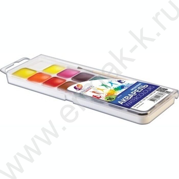 Акварель медовая 16цв  Классика с кисточкой п/у | Фото 2