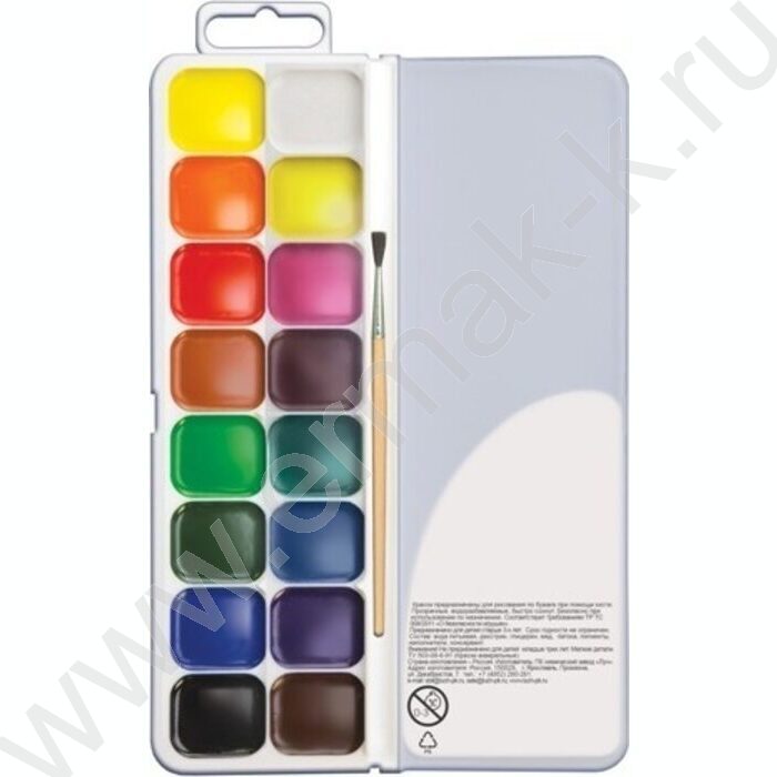 Акварель медовая 16цв  Классика с кисточкой п/у | Фото 3