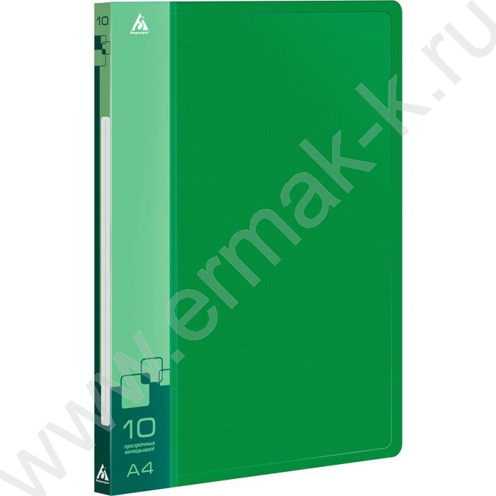 Папка  10 файлов зеленая 0,6мм карман торцевой с бумажной вставкой | Фото 1