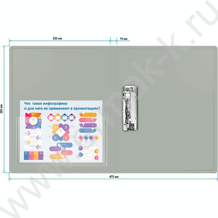 Папка с бок.прижимом серая 0,7мм карман внутренний и торцевой | Фото 4