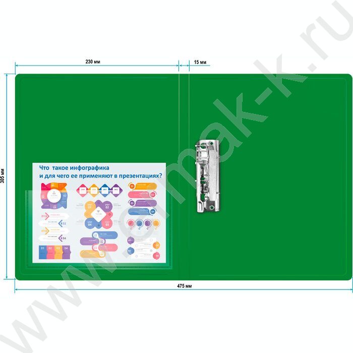 Папка с бок.прижимом зеленая 0,7мм карман внутренний и торцевой | Фото 4