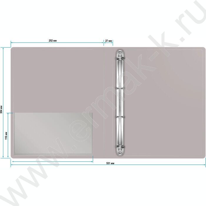 Папка 4 кольца 27мм серая 0,7мм карман внутренний и торцевой | Фото 4