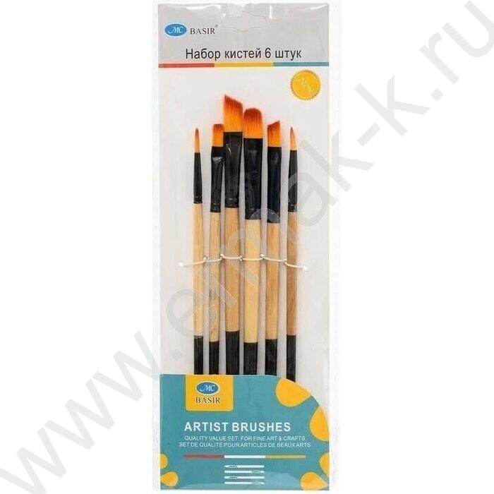 Кисть набор  6шт /нейлон художественные круглые+плоские/ европодвес | Фото 2