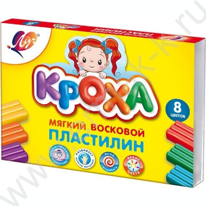 Пластилин восковой  8цв 132г Кроха + стек | Фото 1
