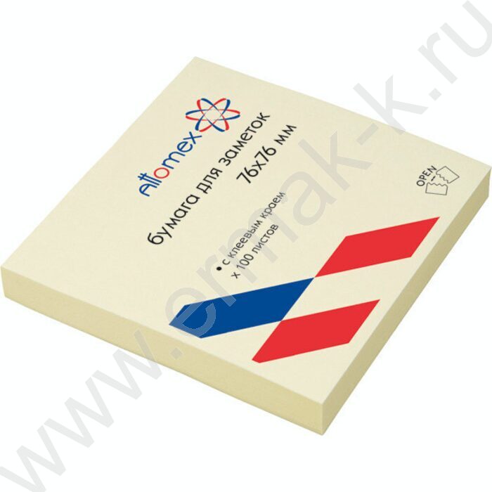 Бумага д/записей  76*76мм / 80л жёлтая с липким краем | Фото 1