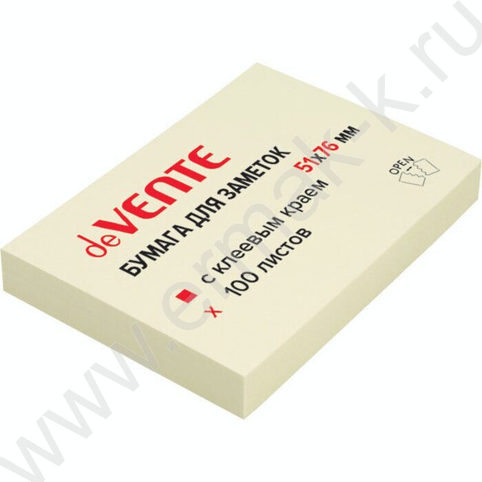 Бумага д/записей  51*76мм /100л, 75г/м², жёлтая с липким краем | Фото 1