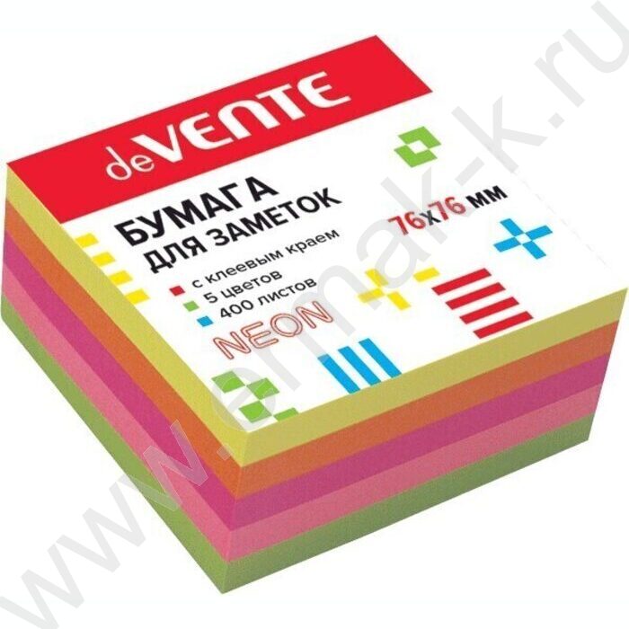 Бумага д/записей  76*76мм /400л, 75г/м², 5 неон цвета с липким краем | Фото 1