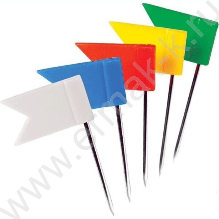 Булавки офисные  20мм/50шт с пластиковым флажком ассорти | Фото 1