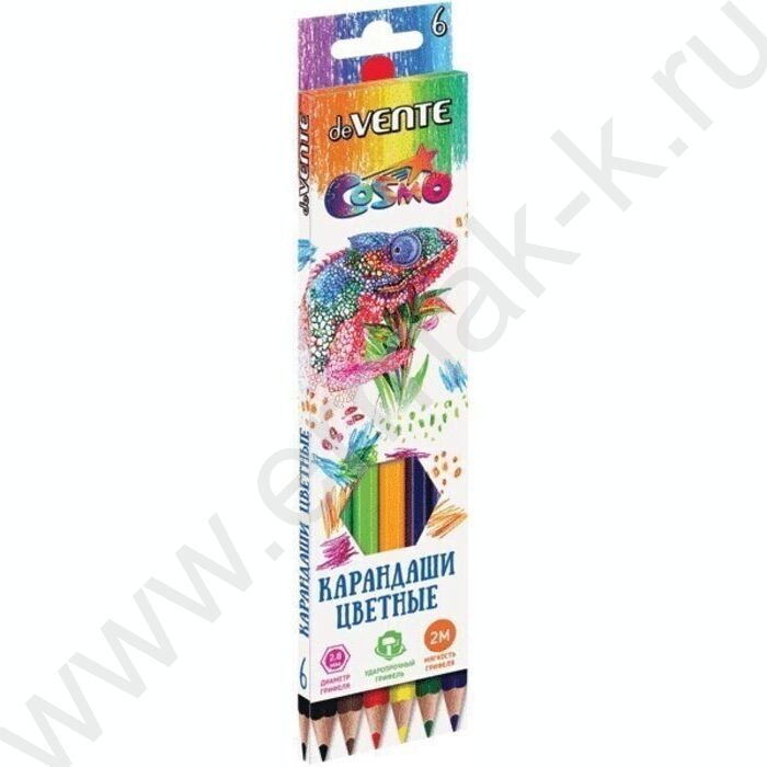 Карандаши   6цв Cosmo /шестигранные/ 2М, d грифеля-2,8мм европодвес | Фото 1