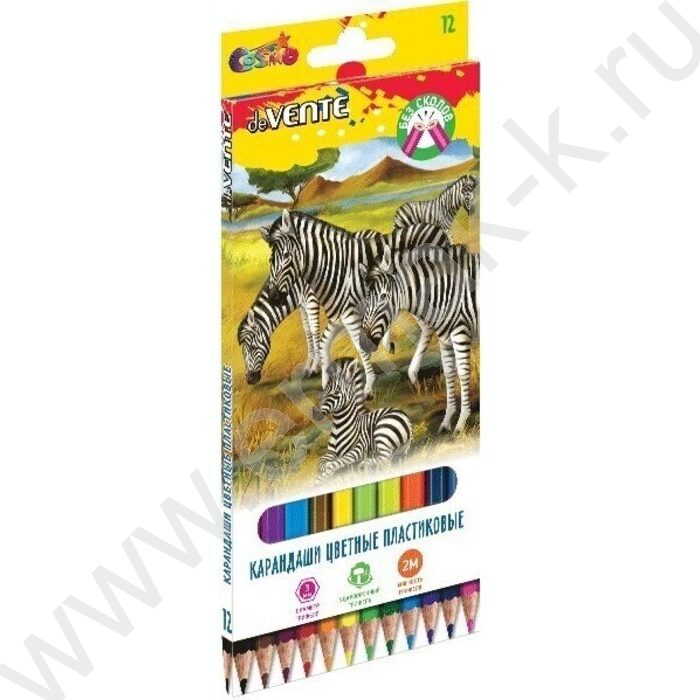 Карандаши пластиковые 12цв Животный мир /шестигранные / 2М, d грифеля-3мм европодвес | Фото 1