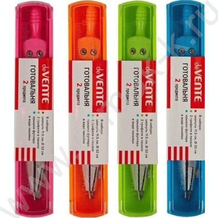 Готовальня  3грифеля в комплекте пл.футляр с линейкой /ассорти | Фото 1