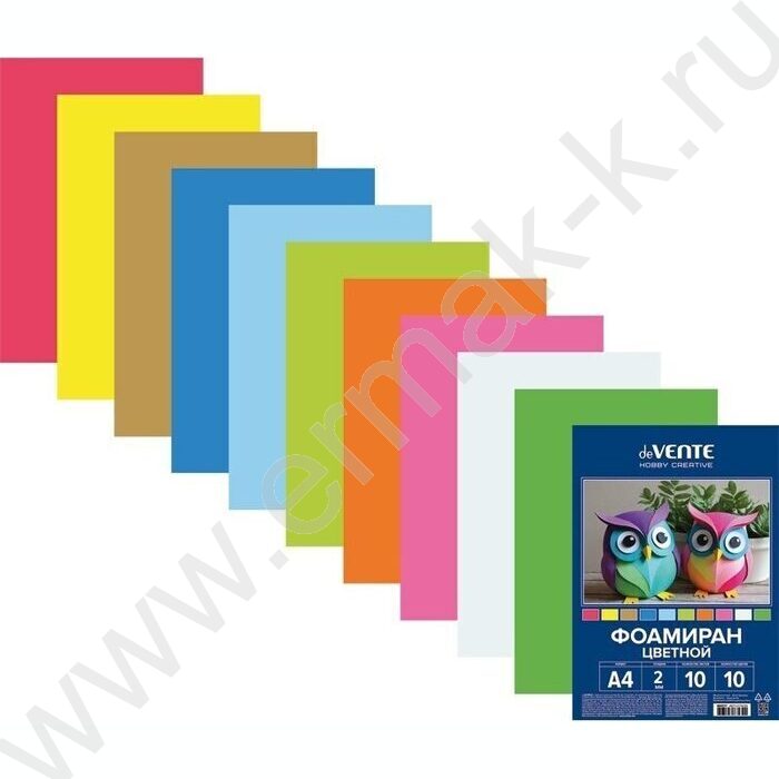 Фоамиран цветной А4 10л/10цв 2мм пл.пакет с европодвесом | Фото 1