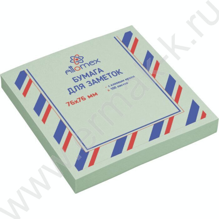 Бумага д/записей  76*76мм /100л, 75г/м², зеленая с липким краем | Фото 1