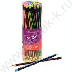 Карандаш ч/гр с ластиком, трехгран. "Neon" /ассорти, тубус | Фото 6