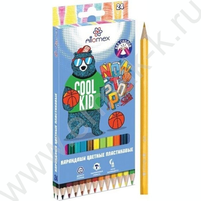 Карандаши пластиковые 24цв Be cool /шестигранные /2М, d грифеля-2,65мм европодвес | Фото 1