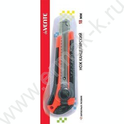 Нож канцелярский 18мм+2лезвия черный/красный метал.направляющие,ручная блок.,каучук вставки,блистер | Фото 1