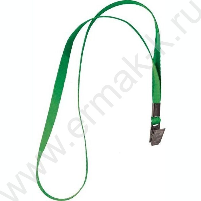 Лента для бейджа  43см текстильная с металлическим клипом зеленая | Фото 1