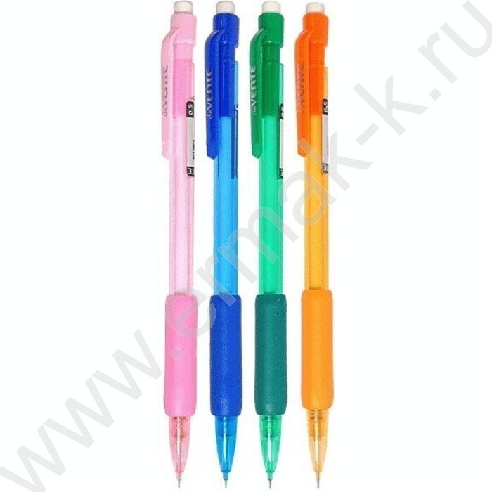 Карандаш механический 0,5мм НВ с ластиком, полупроз. цветной корпус-ассорти, каучук. держатель, клип | Фото 1