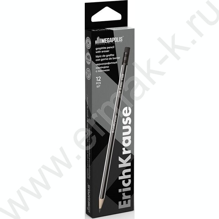Карандаш ч/гр с ластиком HB Megapolis /трехгранный /европодвес  | Фото 2
