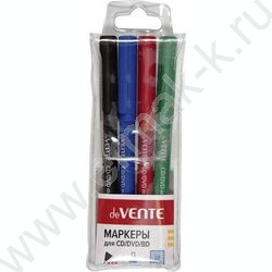 Маркер перм. CD,DVD /набор  4цв/ 0,5мм круг, грипп, капиллярные наконечники, блистер, европодвес | Фото 1