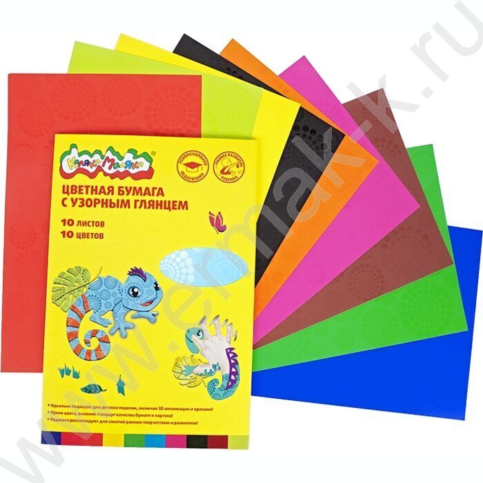 Бумага цв. А4 10л/10цв глянц.узор /в папке | Фото 2