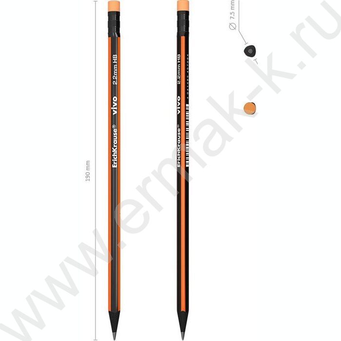 Карандаш ч/гр с ластиком HB Vivo /трехгранный /туба | Фото 4