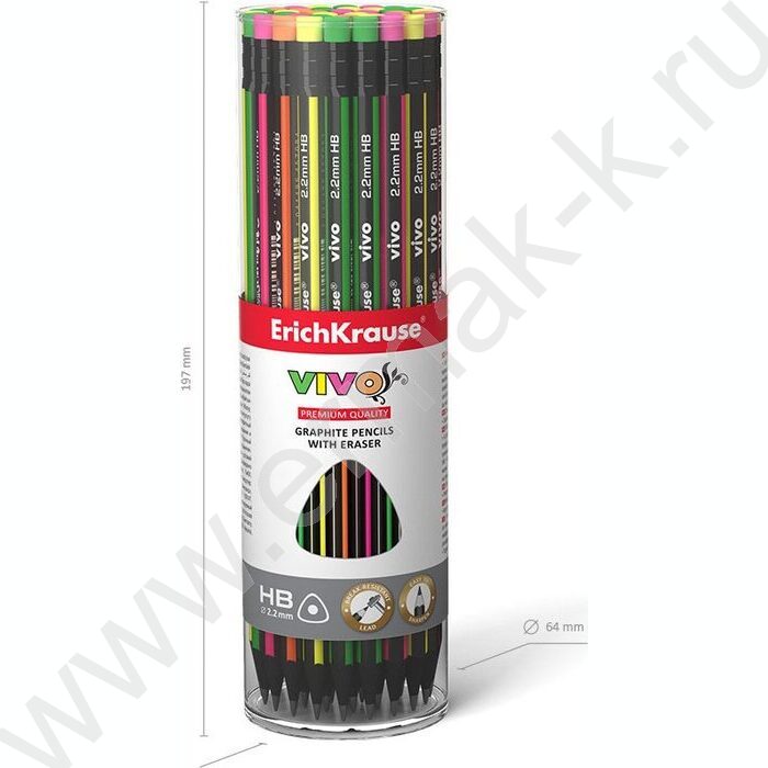 Карандаш ч/гр с ластиком HB Vivo /трехгранный /туба | Фото 5
