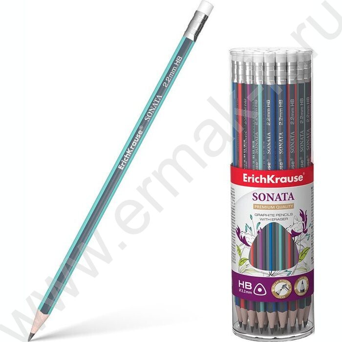 Карандаш ч/гр с ластиком HB Sonata /трехгранный /туба 42шт | Фото 2