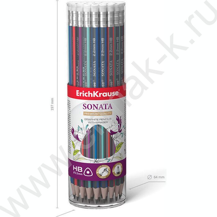 Карандаш ч/гр с ластиком HB Sonata /трехгранный /туба 42шт | Фото 5