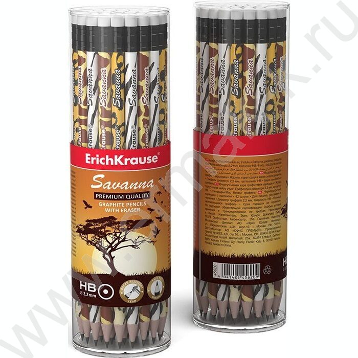 Карандаш ч/гр с ластиком HB Savanna круглый /туба | Фото 2