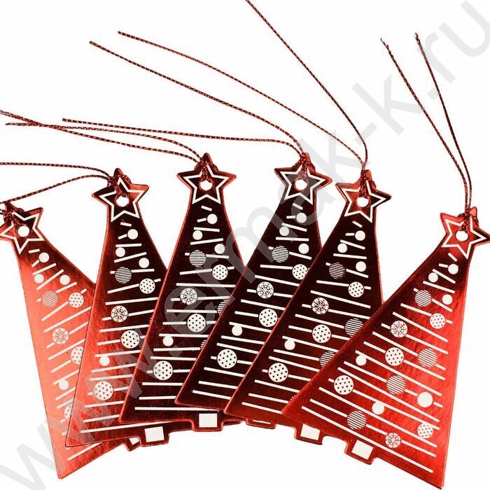 Набор подвесных ярлыков Новогодние красные/для новогодних подарков, из картона с фигурной вырубк | Фото 6