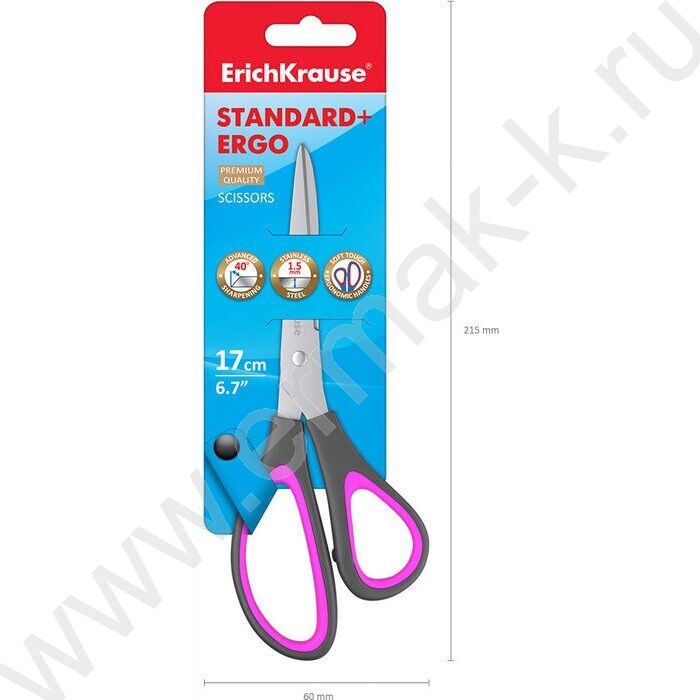 Ножницы 17см EasyCut+Ergo ассиметрич. форма ручек, резин. вставки /ассорти /блистер | Фото 6