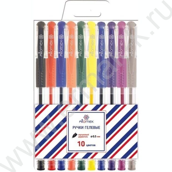 Ручка гелевая /набор 10цв/ 0,5мм резиновый держатель блистер | Фото 1