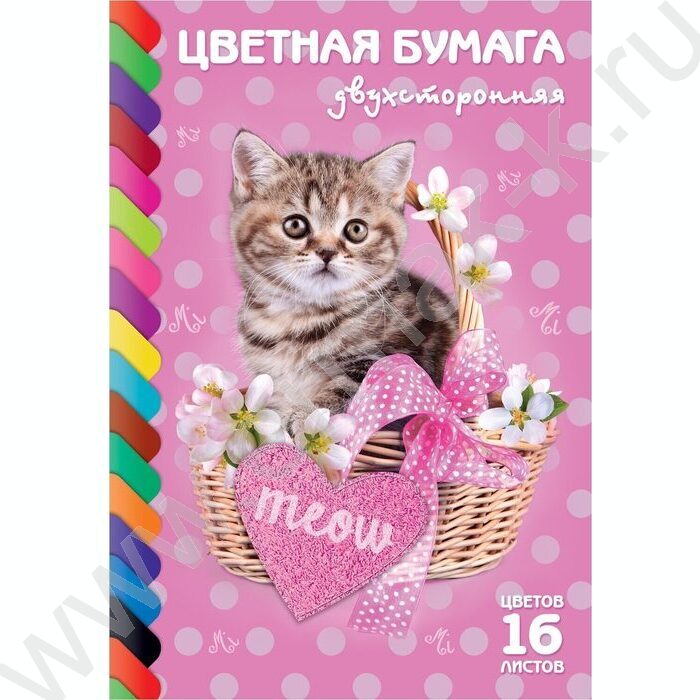 Бумага цв. двухсторонняя А4 16л/16цв Котик | Фото 1