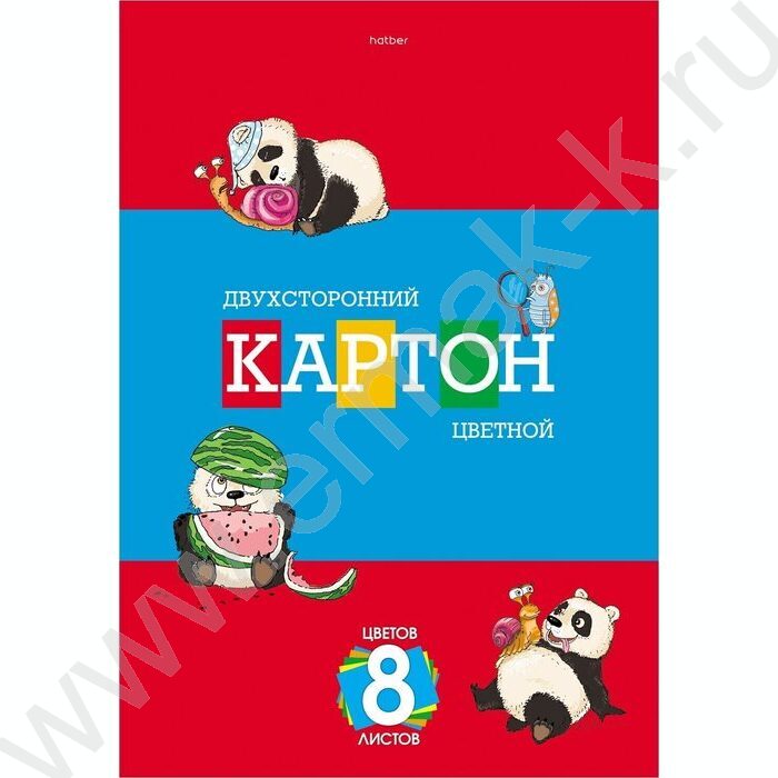 Картон цв. Двухсторонний А4  8л/8цв Приключения маленькой панды | Фото 1