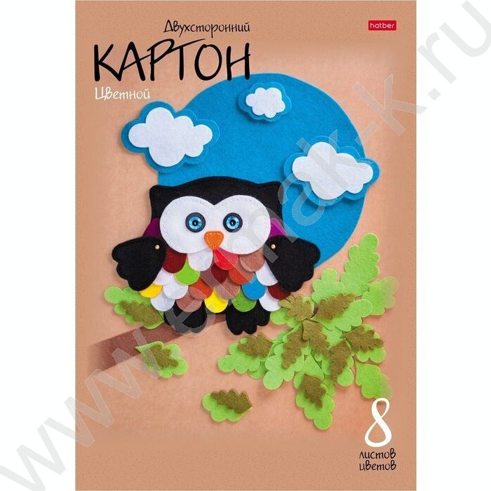 Картон цв. Двухсторонний А4  8л/8цв Совенок | Фото 1
