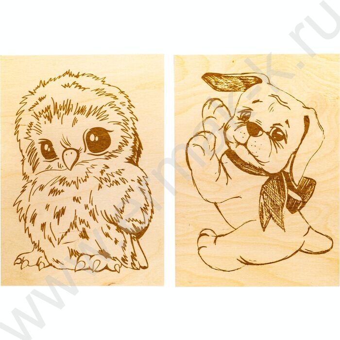 Набор д/творчества Выжигание.Доски для выжигания 2 шт "Совенок и щенок" | Фото 5