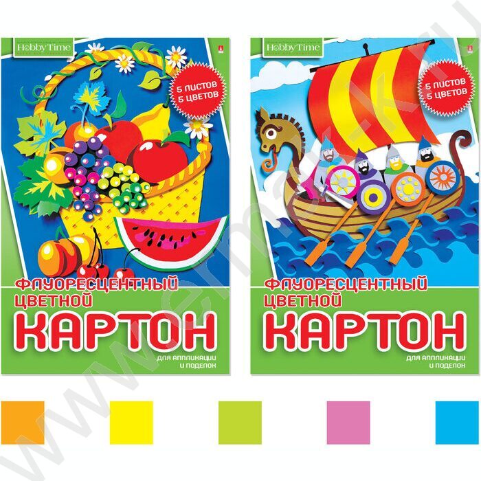 Картон цв. флюор. А4  5л/5цв Хобби тайм | Фото 1