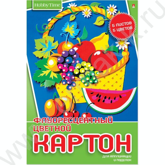 Картон цв. флюор. А4  5л/5цв Хобби тайм | Фото 2