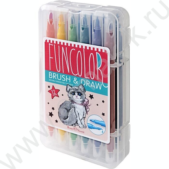 Фломастеры  12цв Funcolor кисточки двусторонние в пл.пенале | Фото 1