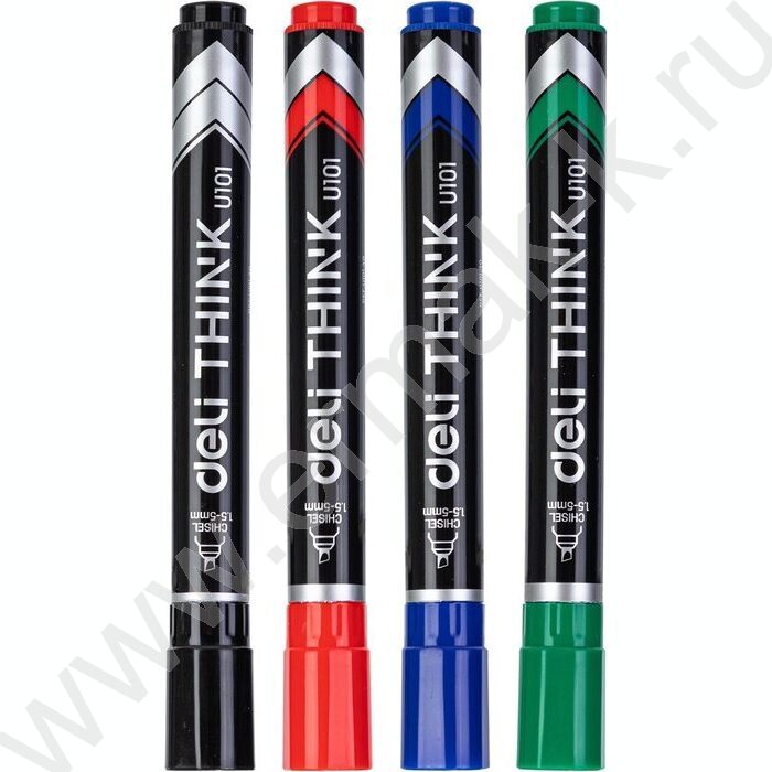 Маркер перм. /набор  4цв/ 1,5-5мм косой Think европодвес | Фото 2