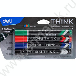 Маркер перм. /набор  4цв/ 1,5-5мм косой Think европодвес | Фото 3