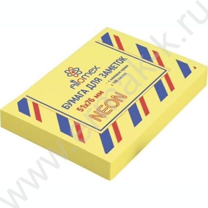 Бумага д/записей   51*76мм /100л, 75г/м², неоновая желтая с липким краем | Фото 1